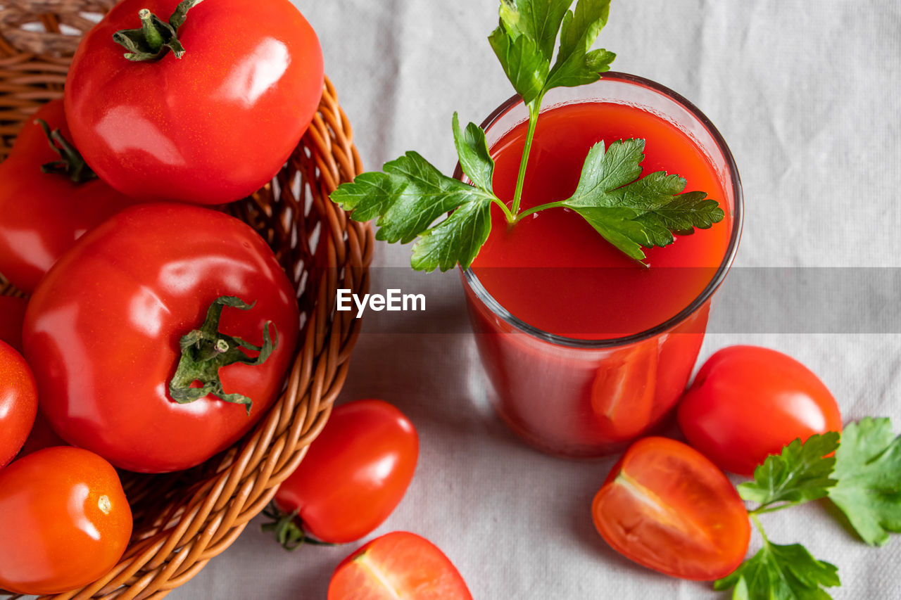 high angle view of tomatoes on table