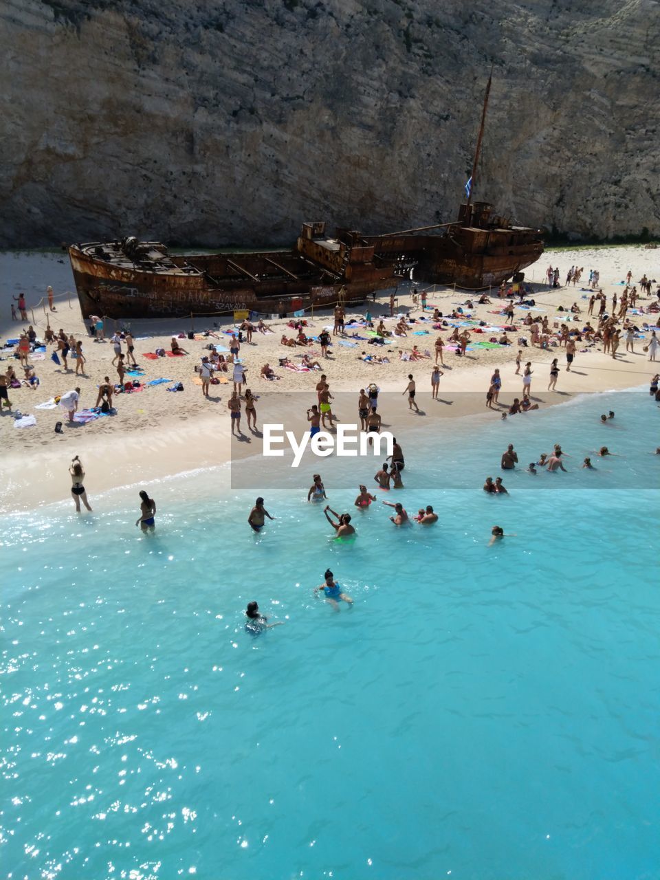 High angle view of people at beach