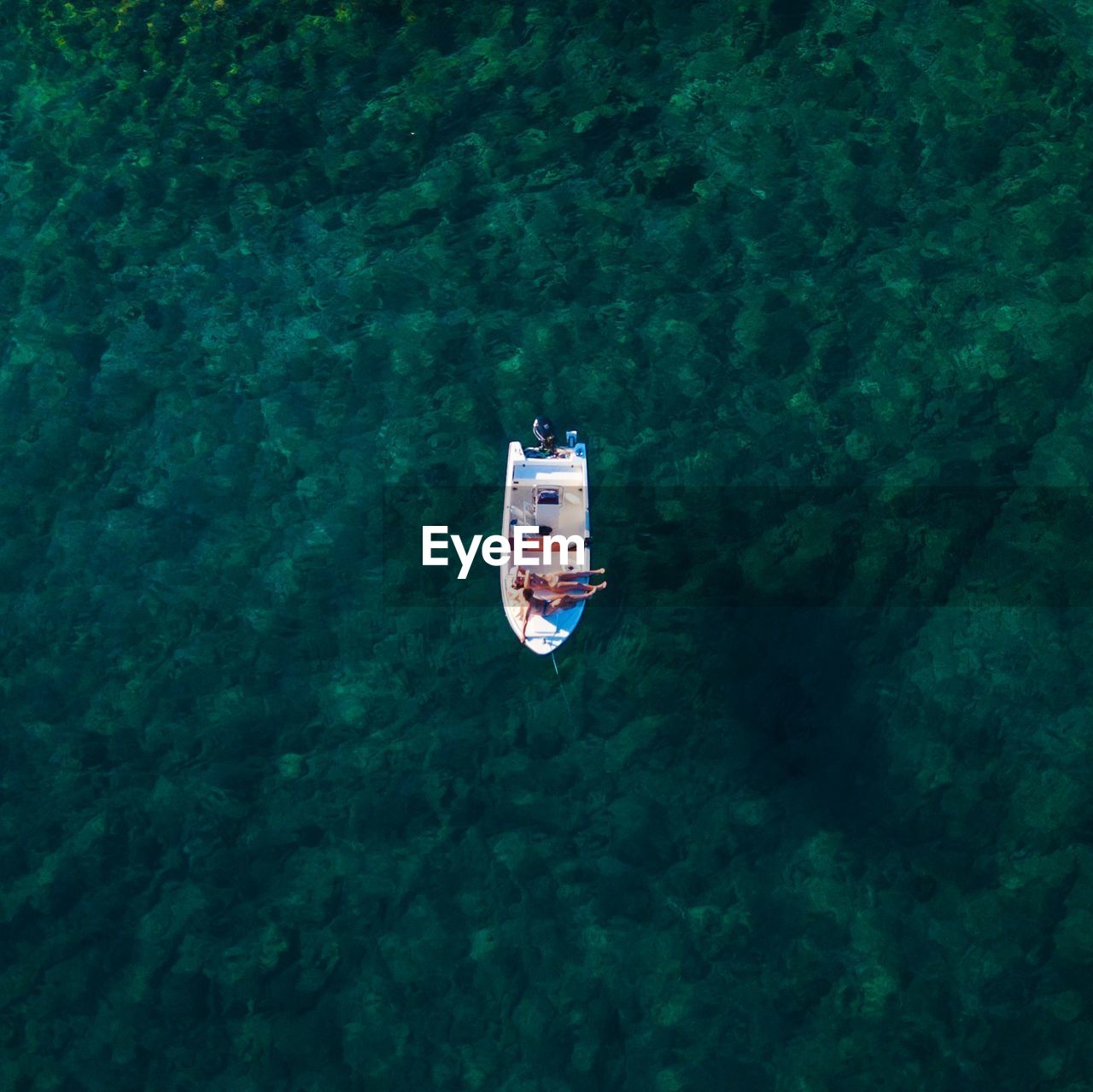 High angle view of ship sailing in sea