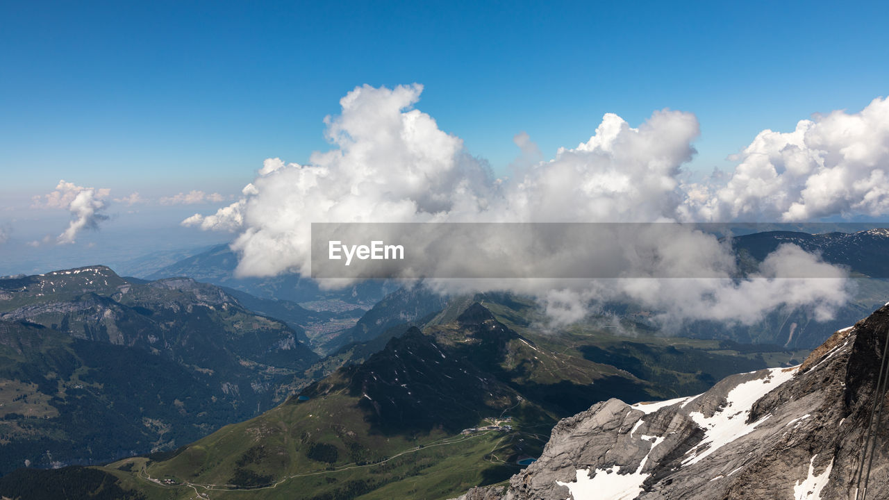 Panoramic view of snowcapped mountains against sky