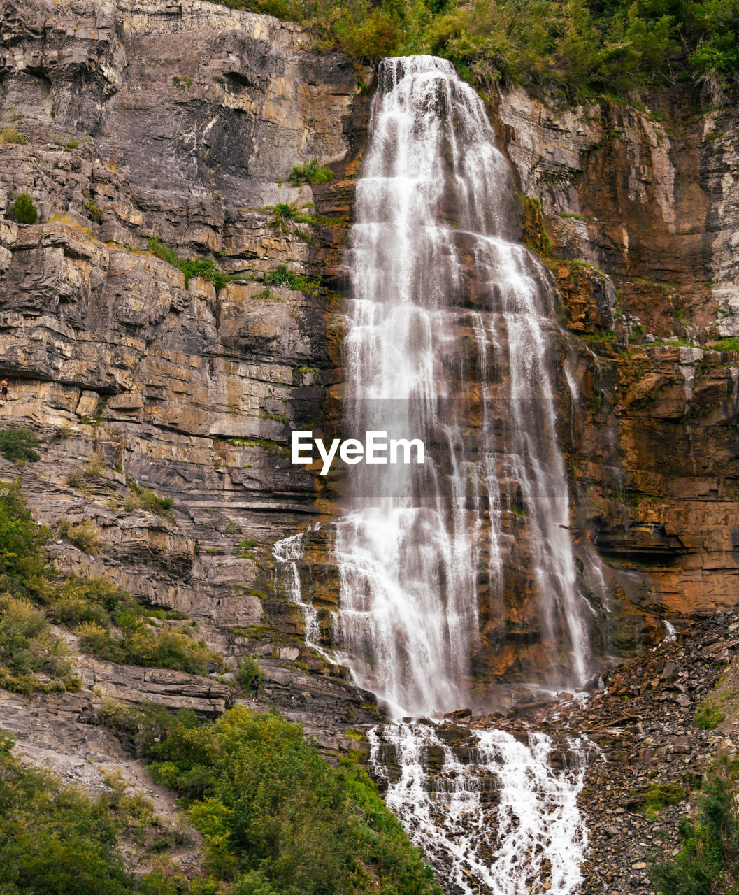 low angle view of waterfall