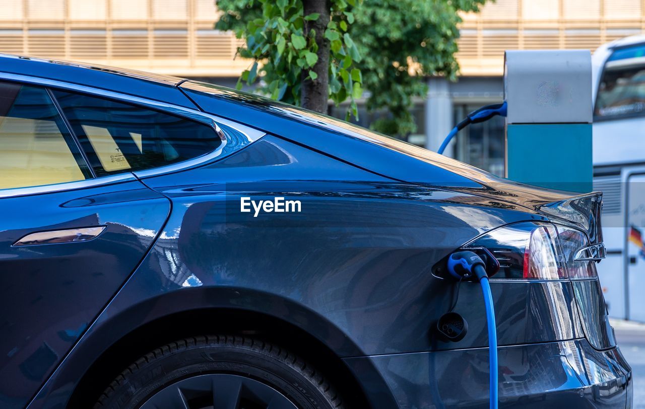 View of e-car at loading station 
