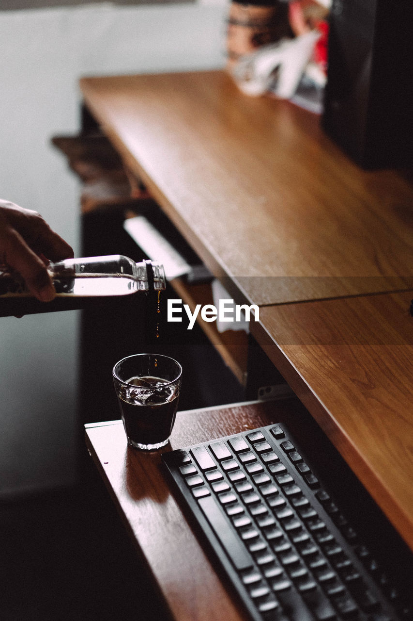 High angle view of coffee cup on table