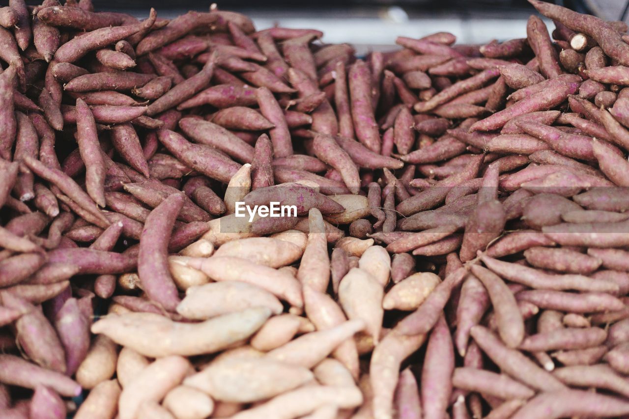 Close-up of sweet potatoes at market