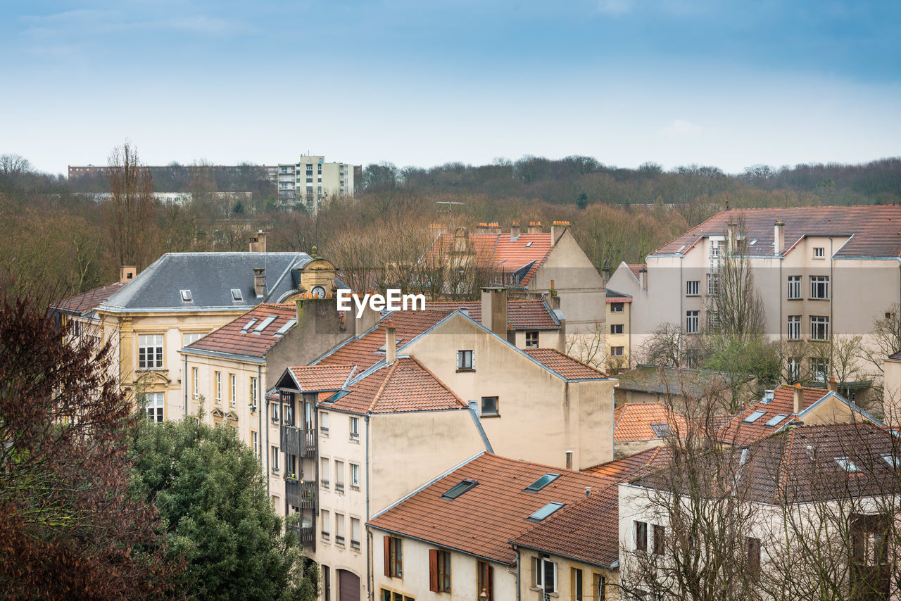 High angle view of townscape against sky