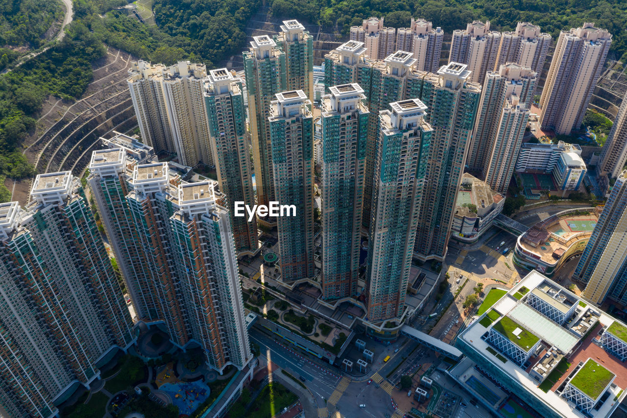 Aerial view of modern buildings in city