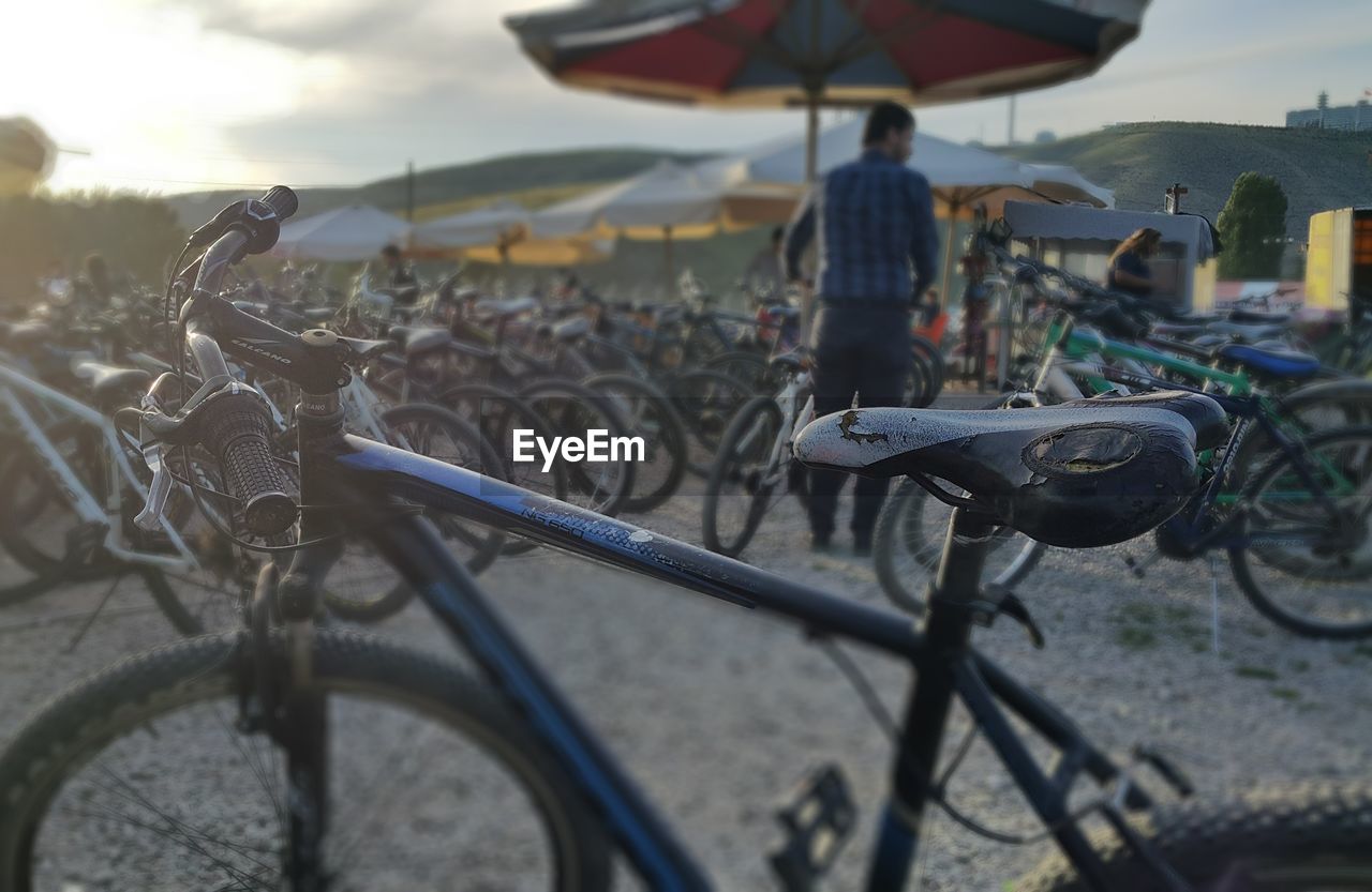 Close-up of bicycle against sky