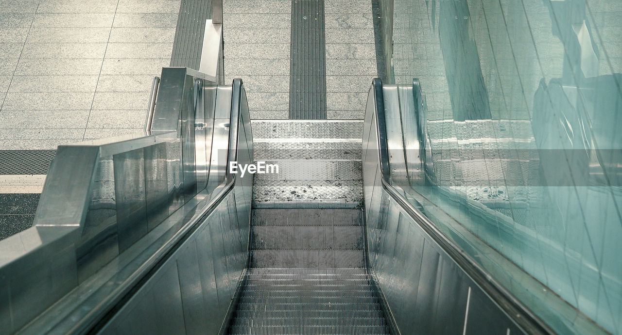 High angle view of escalator