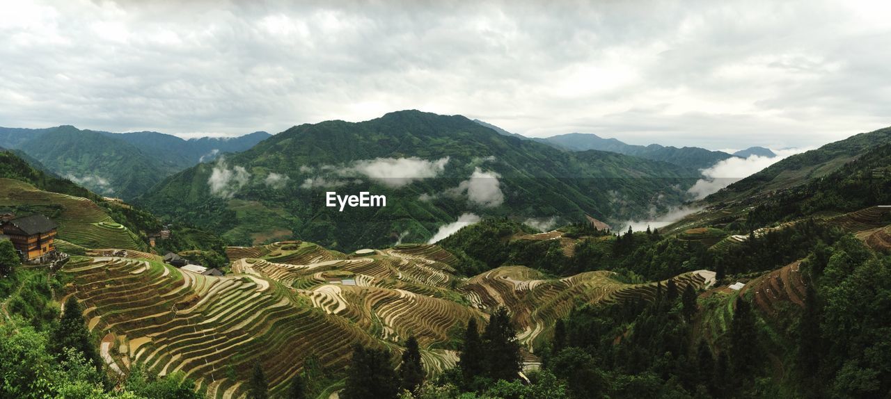 Scenic view of longsheng rice terrace against sky at guangxi