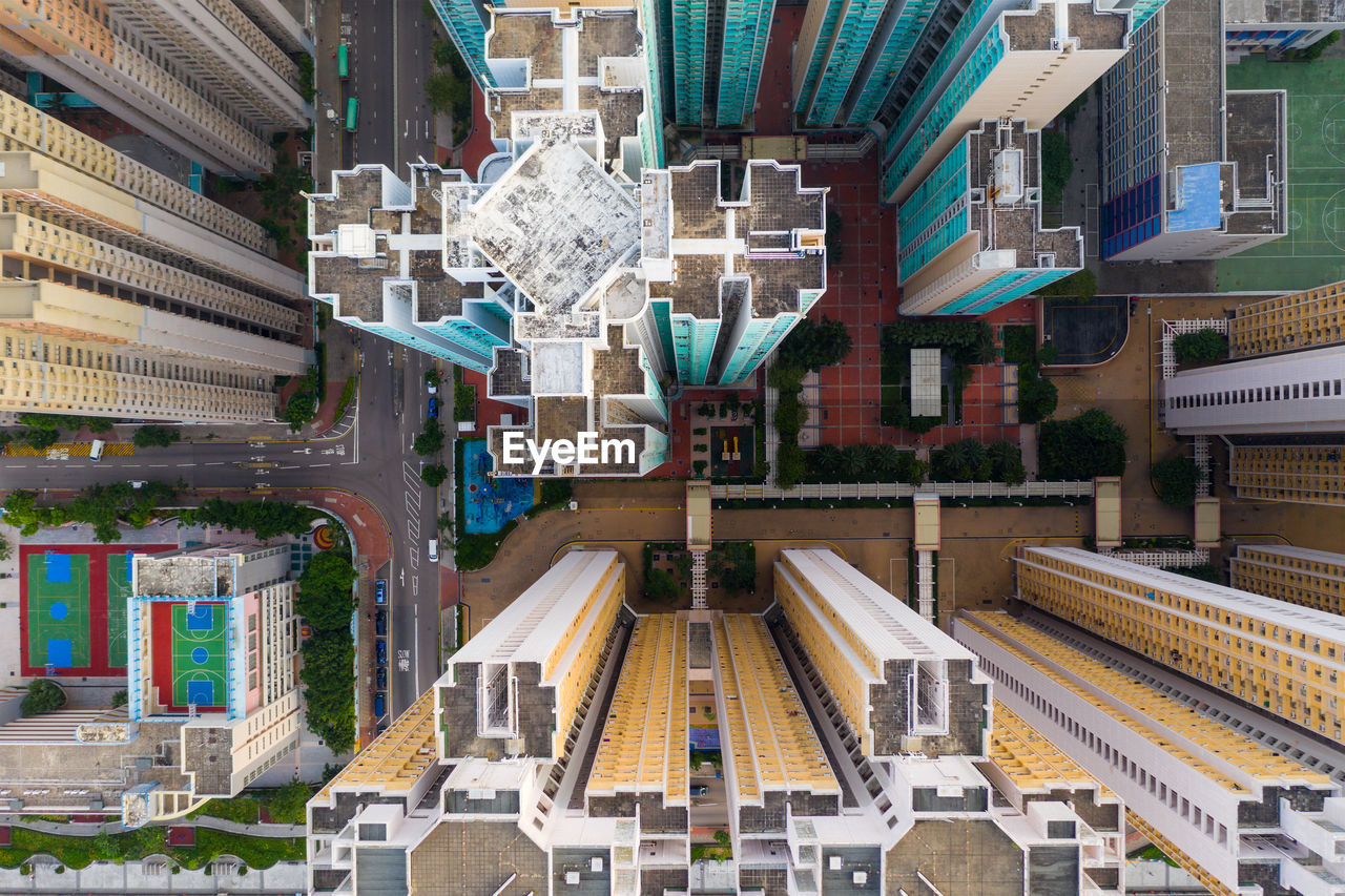 HIGH ANGLE VIEW OF BUILDINGS AND CITY