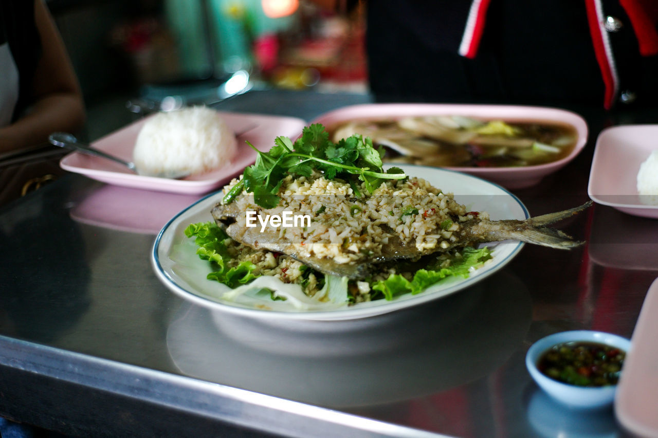 Close-up of food in plate on table