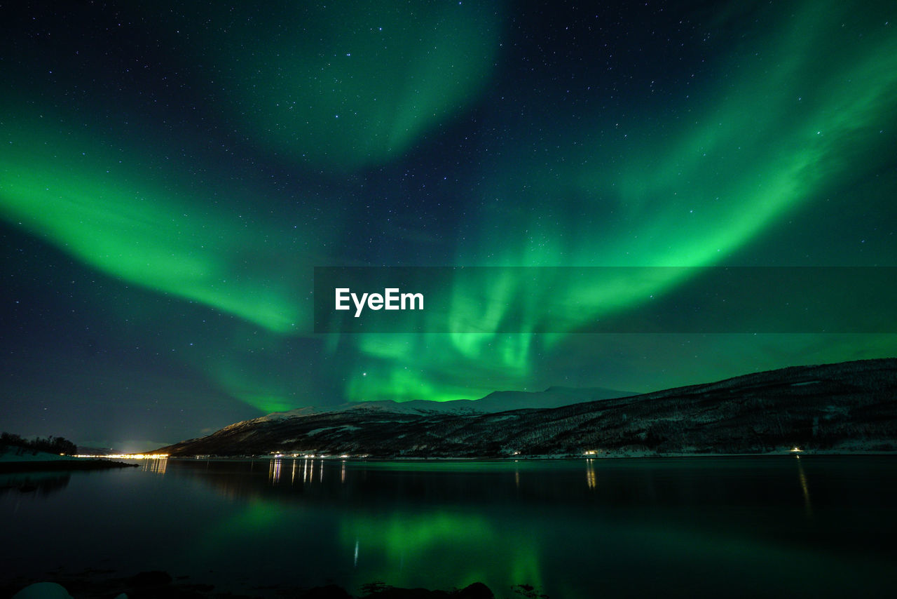 Scenic view of aurora borealis at night