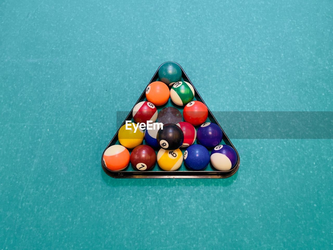 Close-up of multi colored balls on pool table