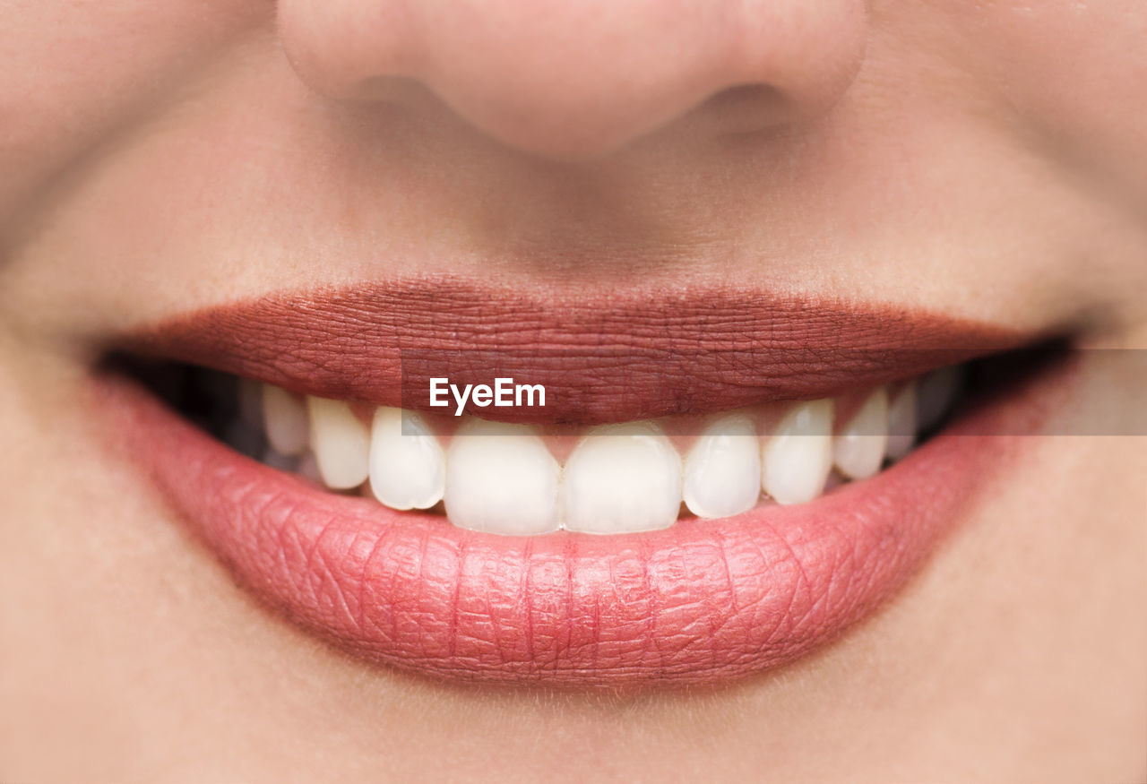 Lips of woman, close up, smiling