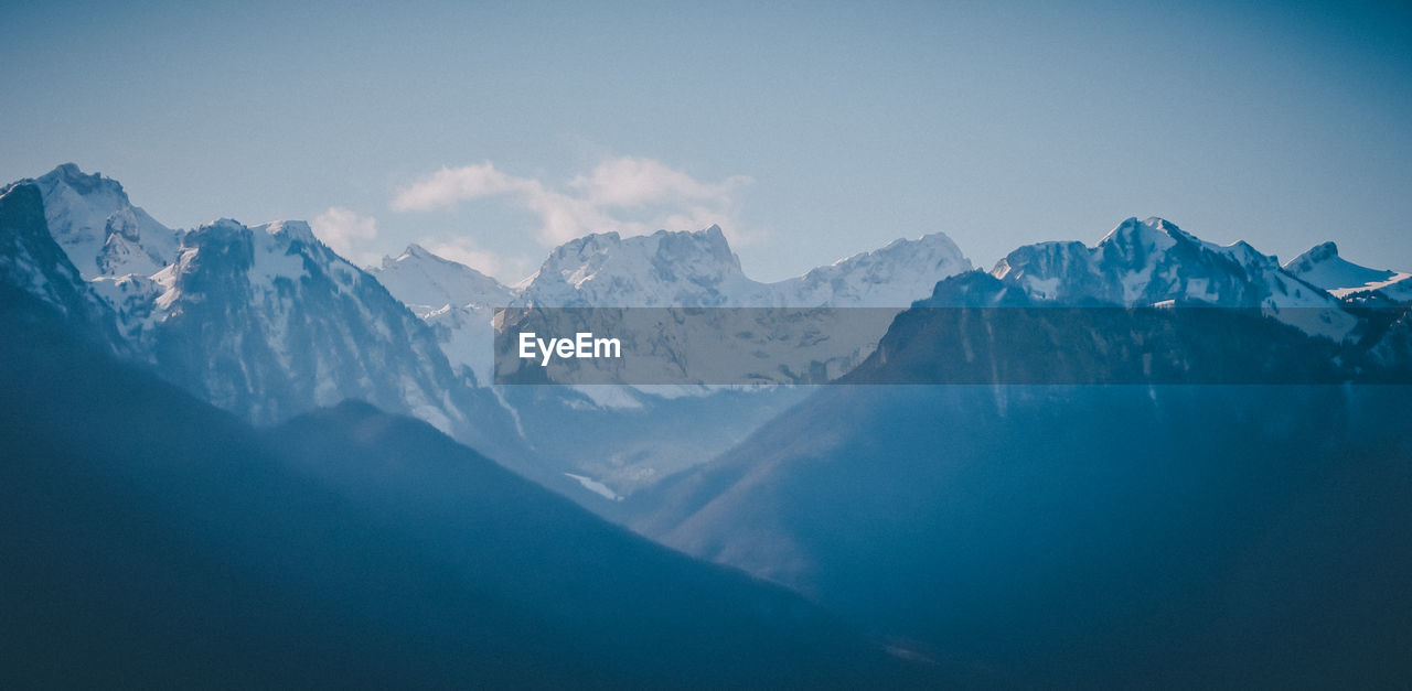 Scenic view of snowcapped mountains against sky