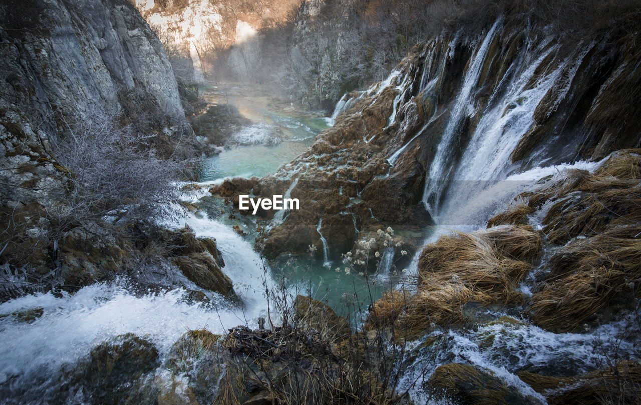 Scenic view of waterfall