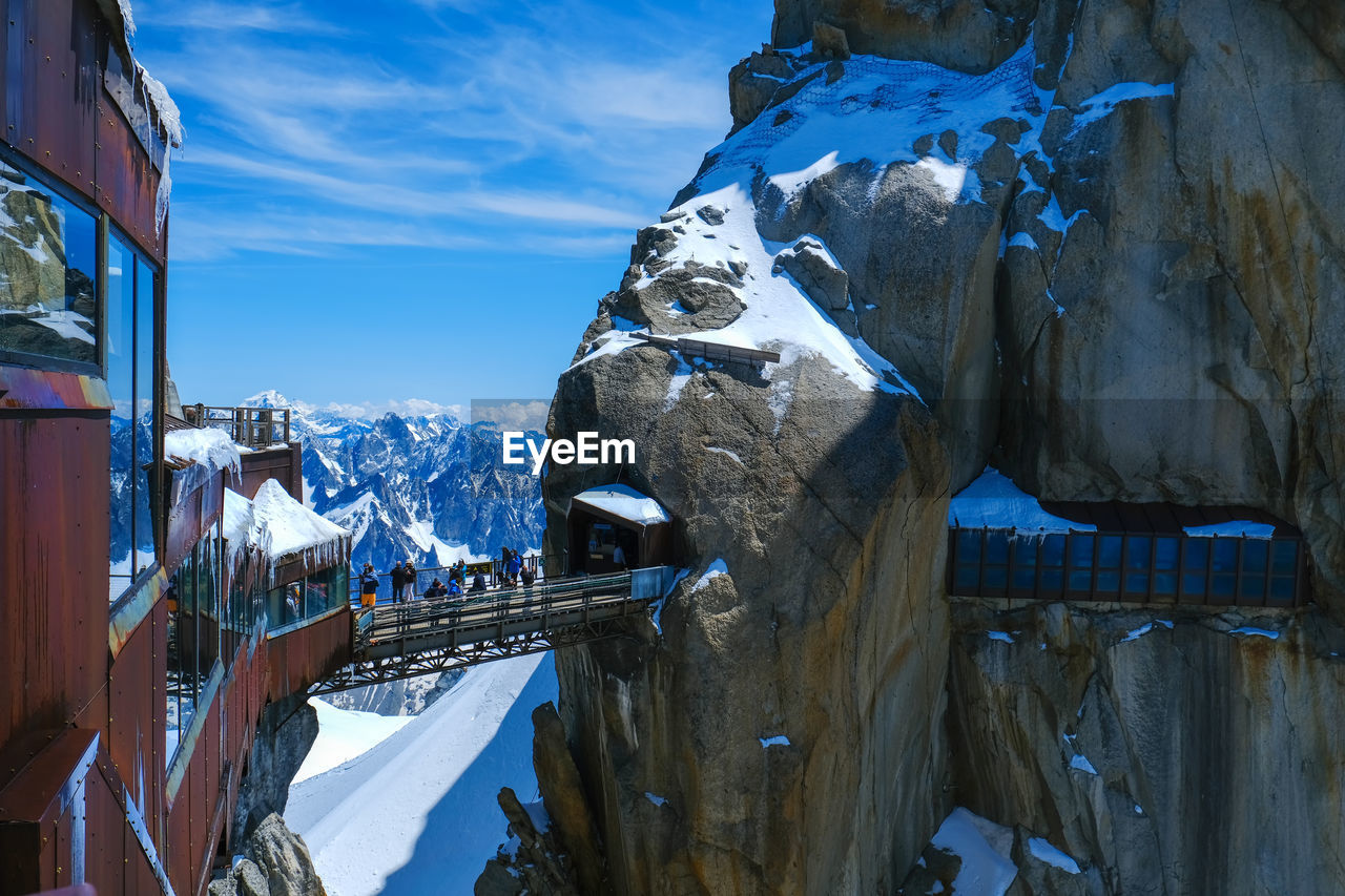 Morning view of the aiguille du midi bridge,  mont blanc massif, chamonix, haute savoie , france