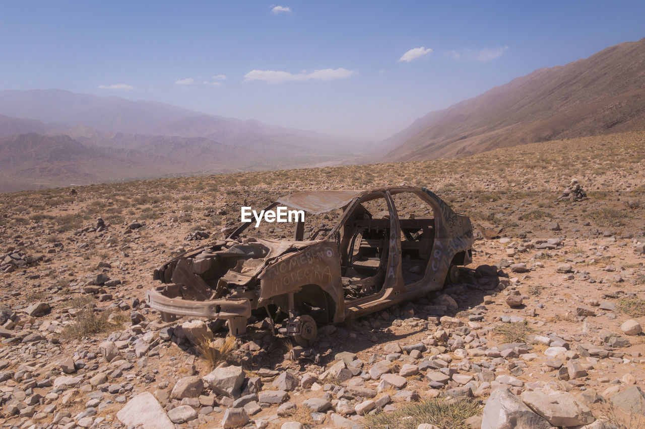 Abandoned car in garganta del diablo in tilcara argentina