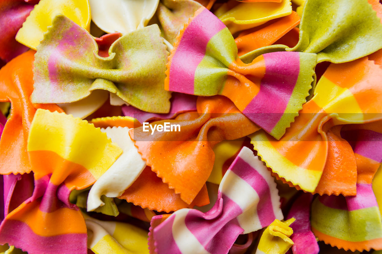 Full frame shot of colorful bow tie pasta
