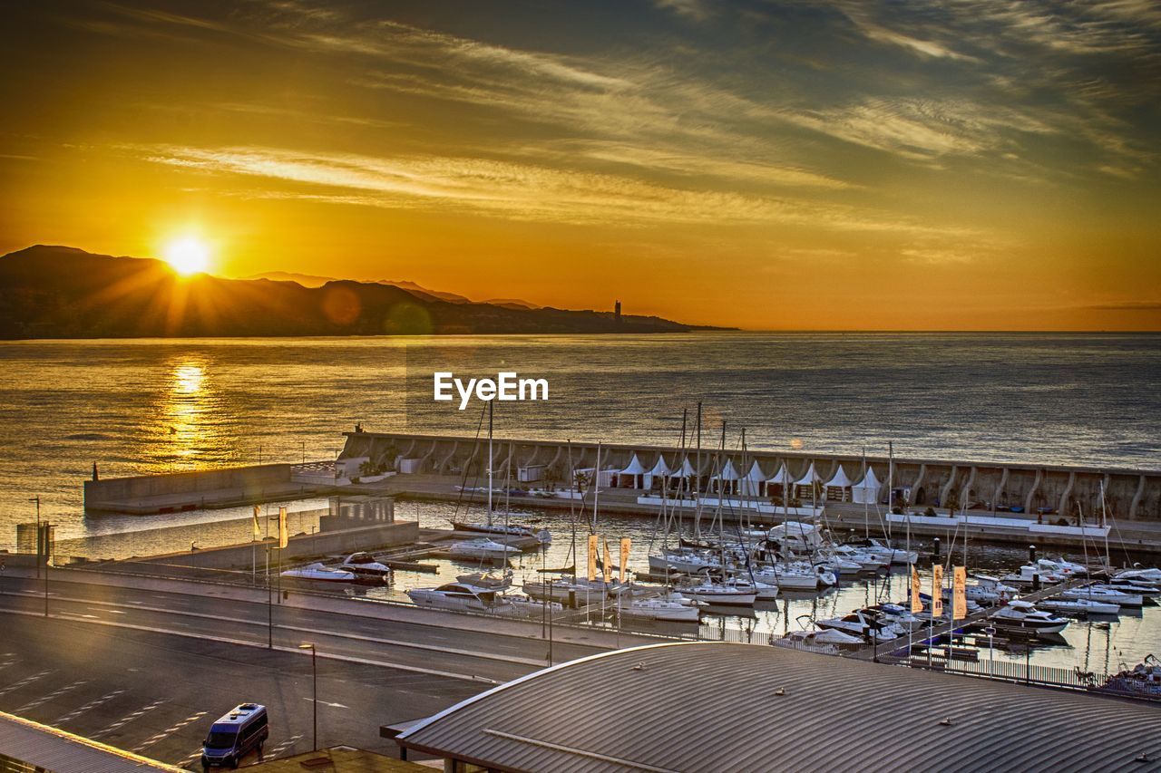 HIGH ANGLE VIEW OF SEA DURING SUNSET