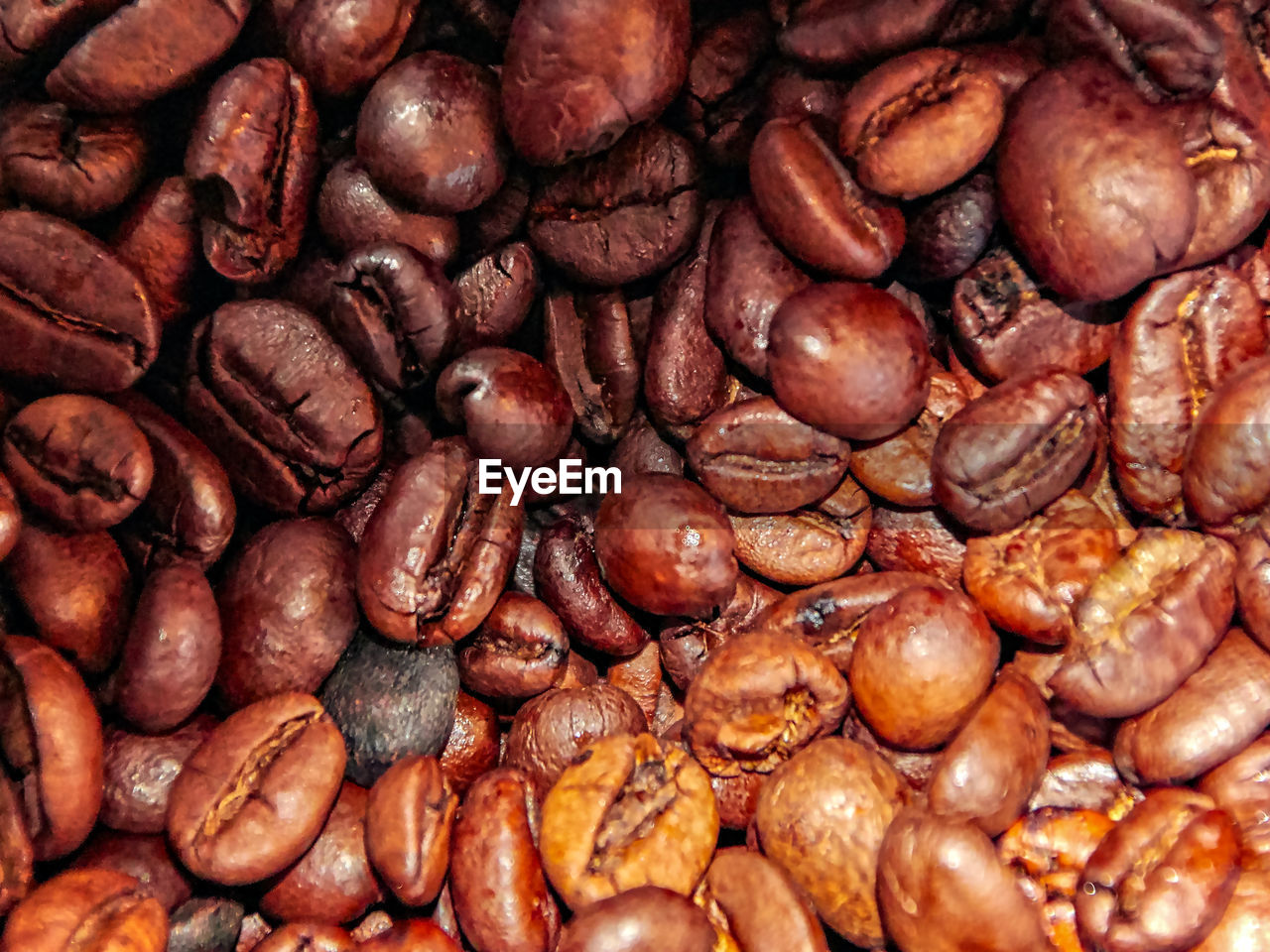 Closeup of tasty brown coffee beans