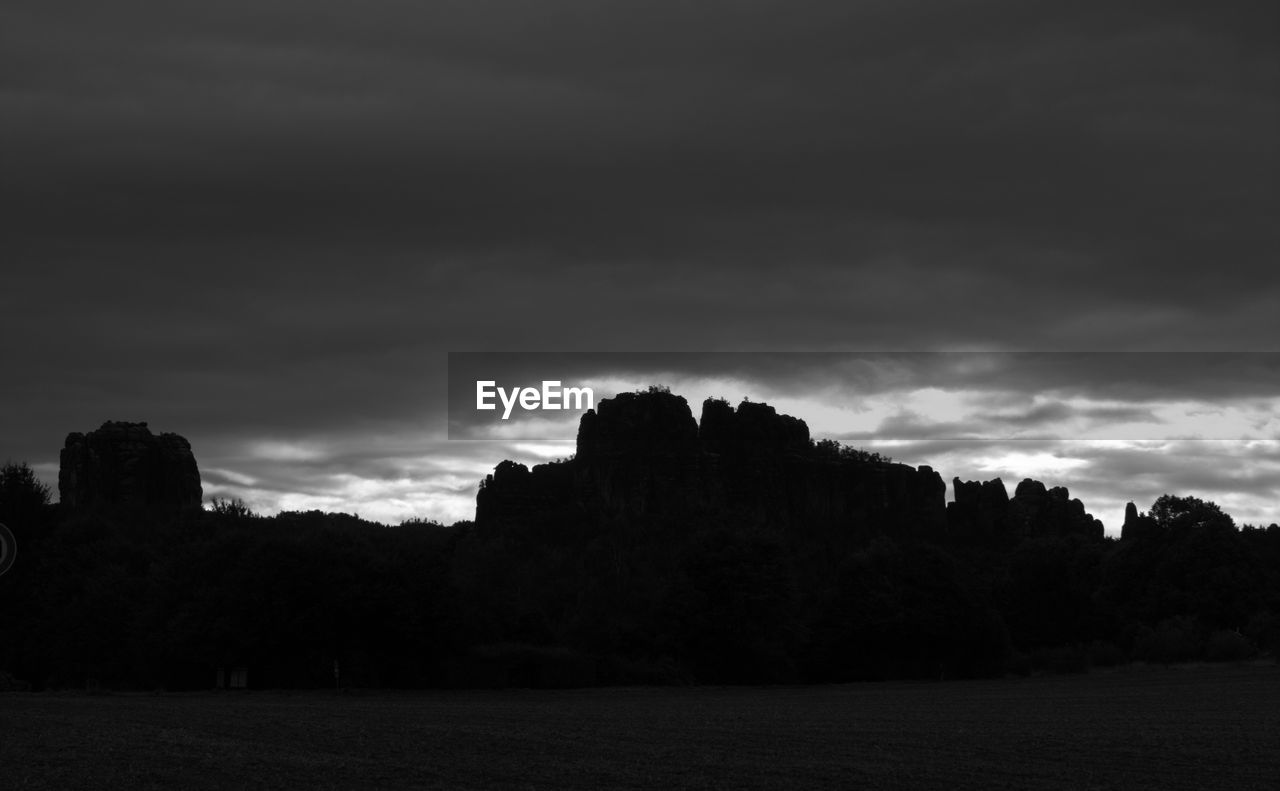 SILHOUETTE OF TREES AGAINST CLOUDY SKY