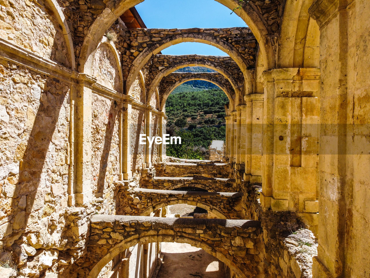 Aerial view of the ruins of an ancient abandoned monastery in santa maria de rioseco, burgos,