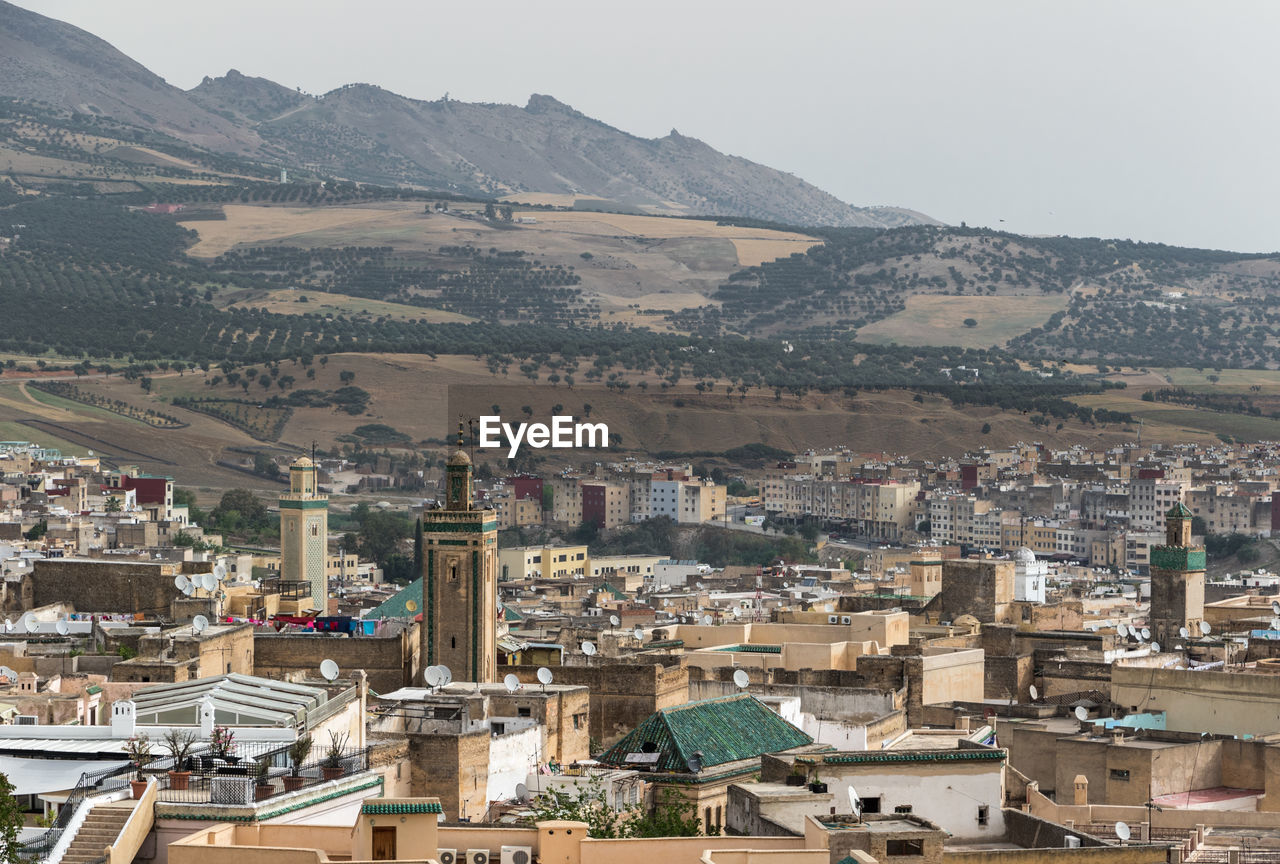 High angle view of buildings in city