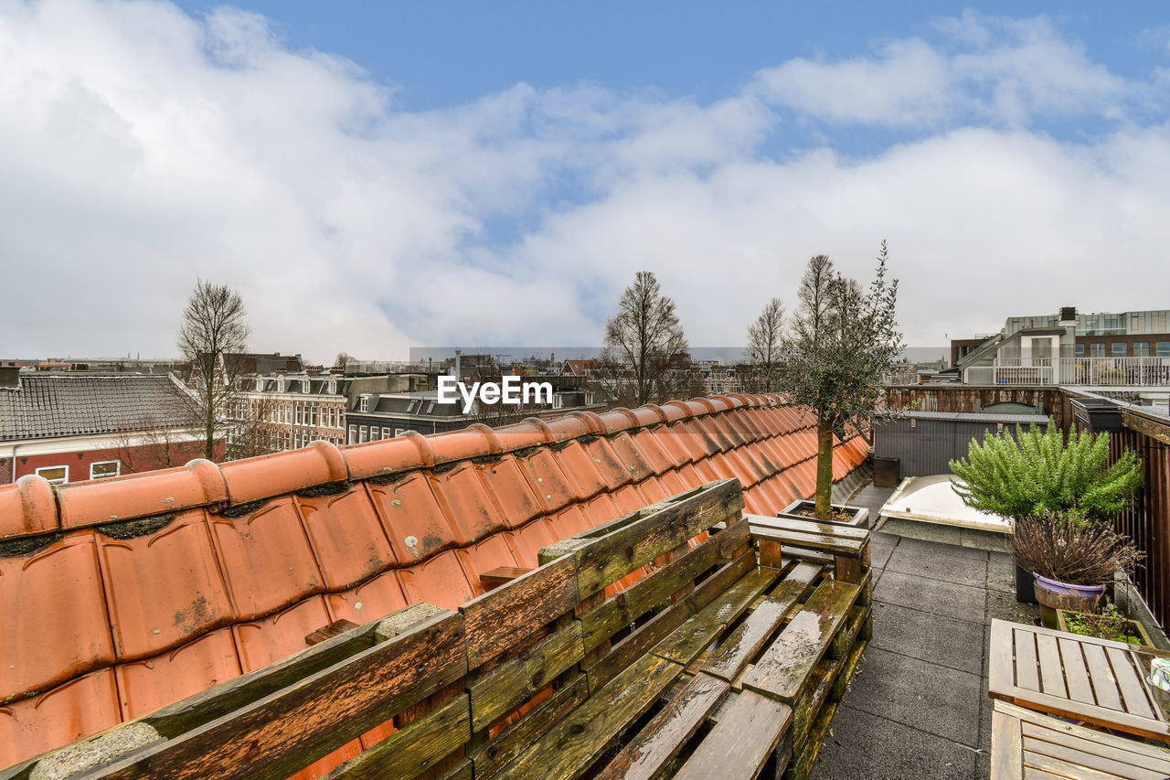 high angle view of buildings in city against sky