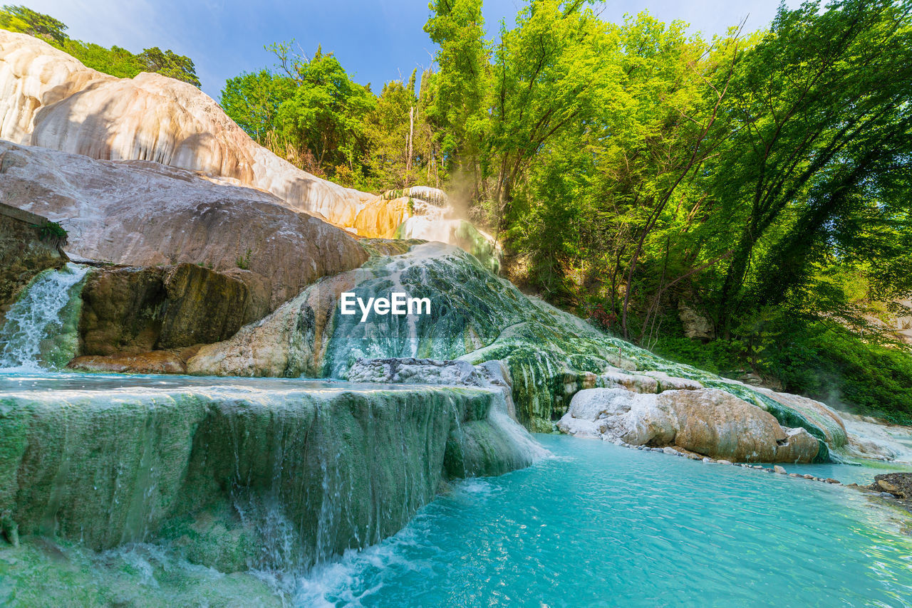 scenic view of waterfall against sky