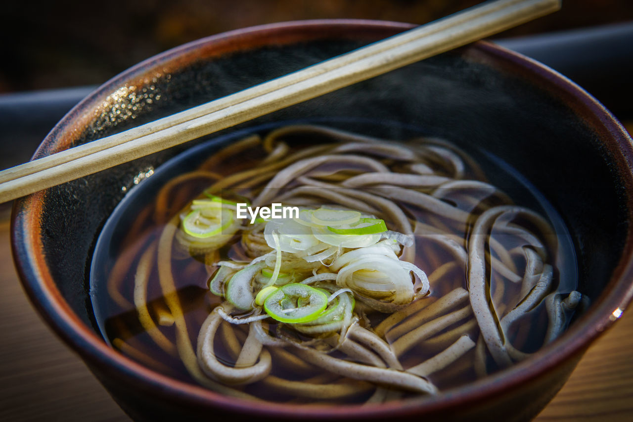 Close-up of soup in bowl on table