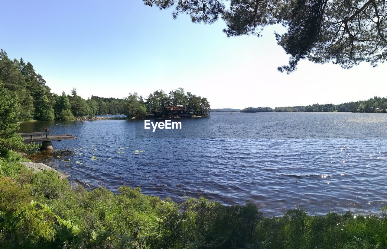 VIEW OF LAKE AGAINST BLUE SKY