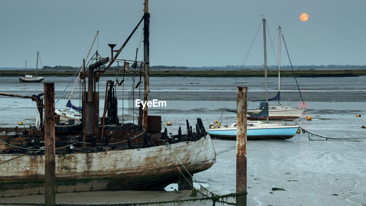 Boats moored in the sea