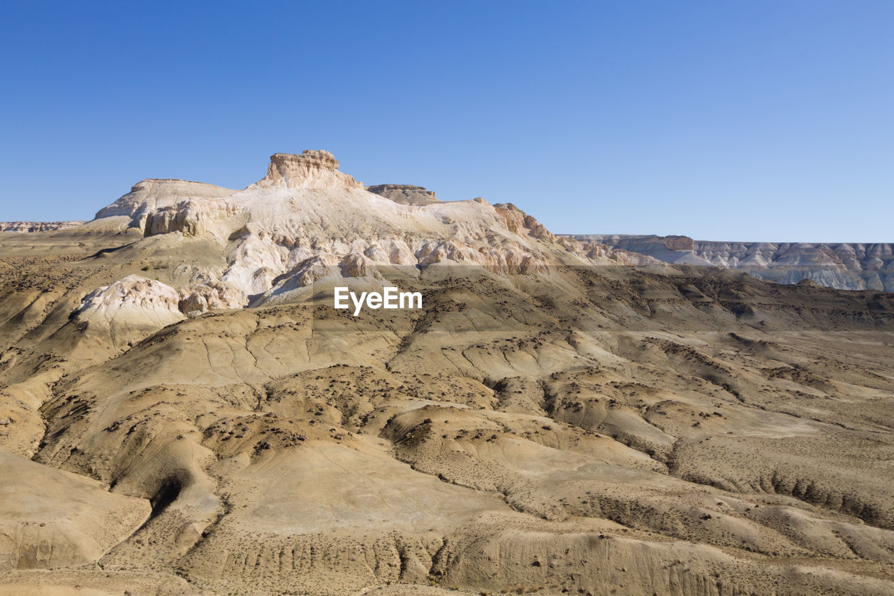 rock formations in desert against clear sky