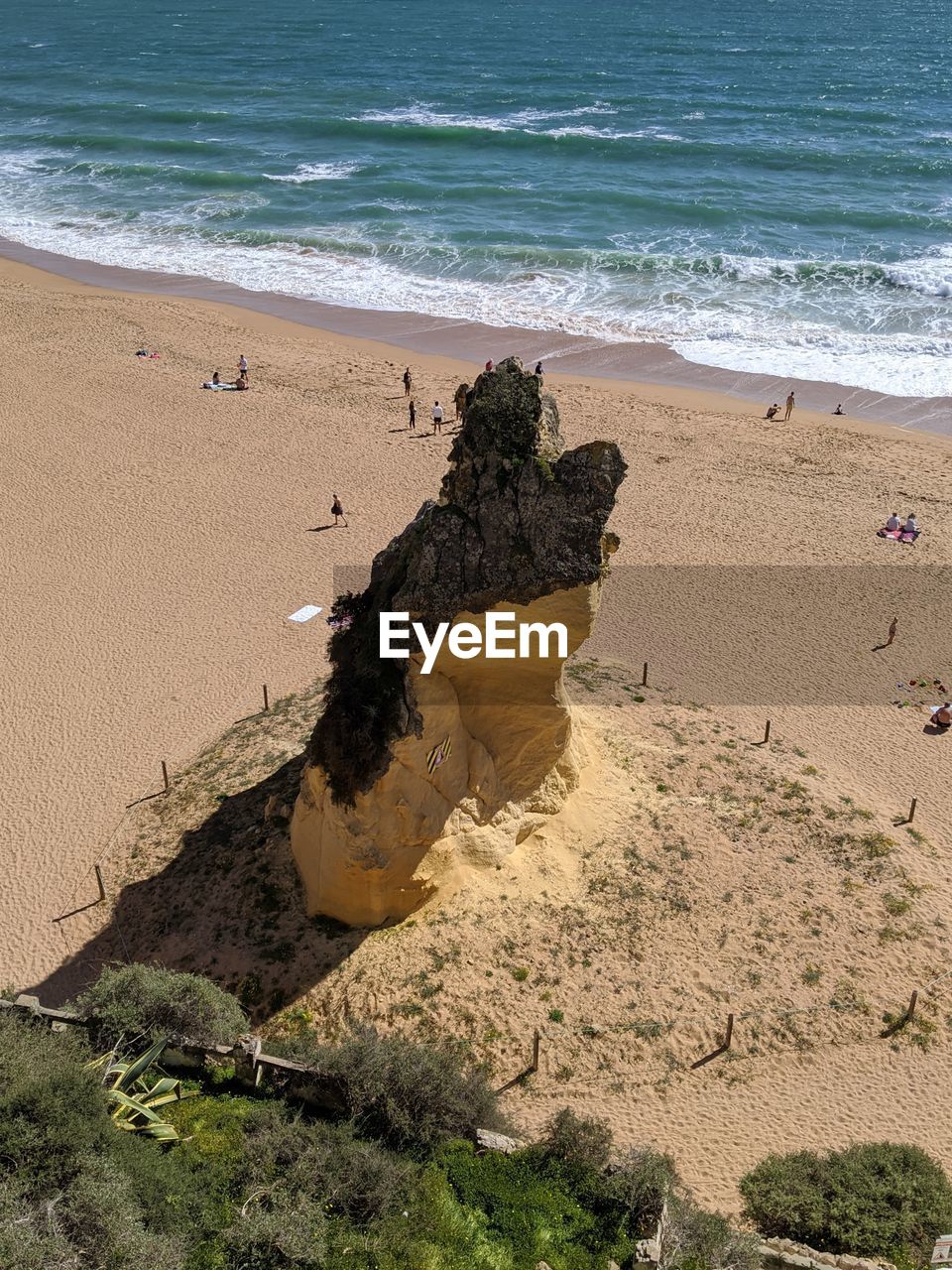 High angle view of beach and sandstone rock formation