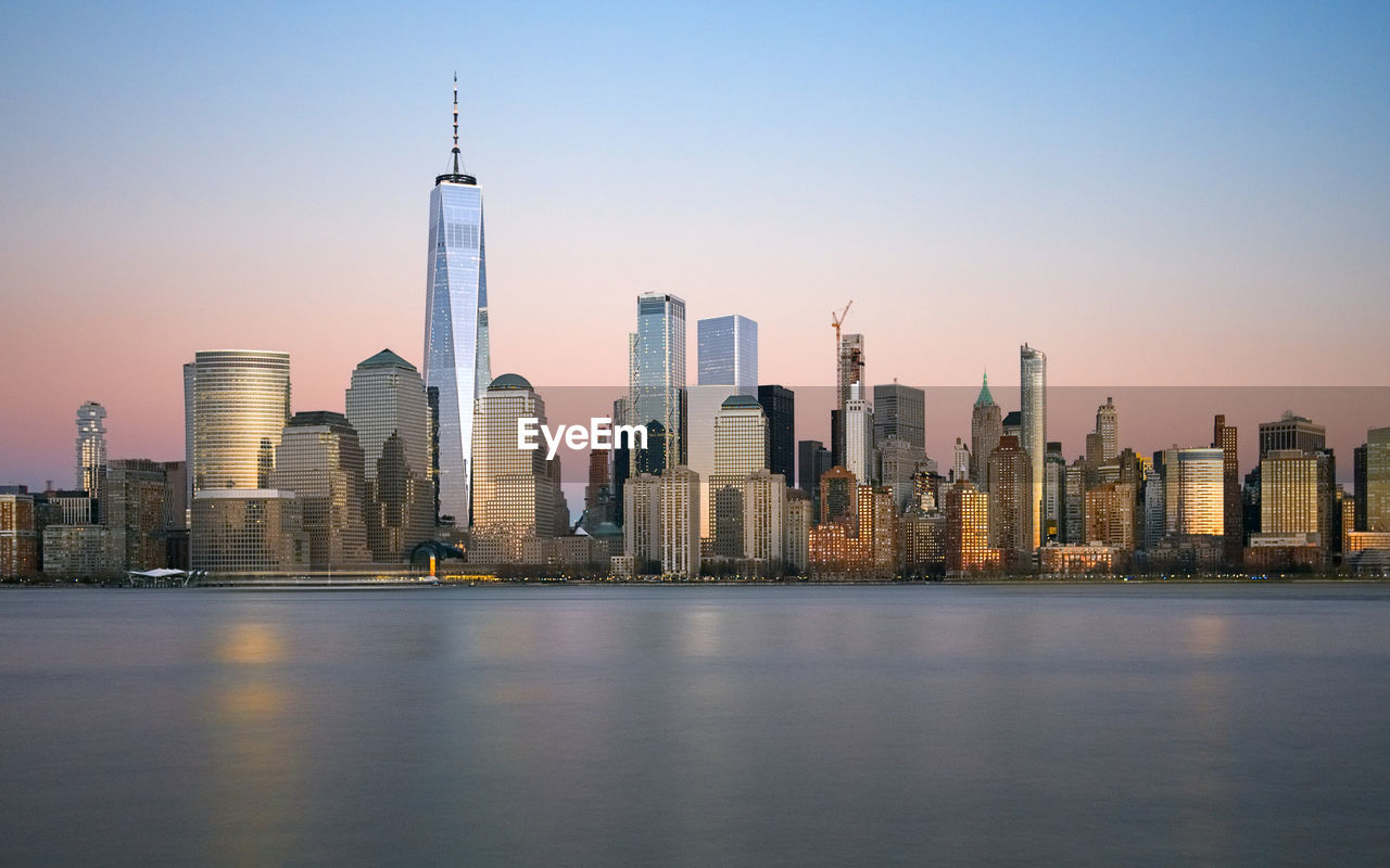 Modern buildings in city at waterfront