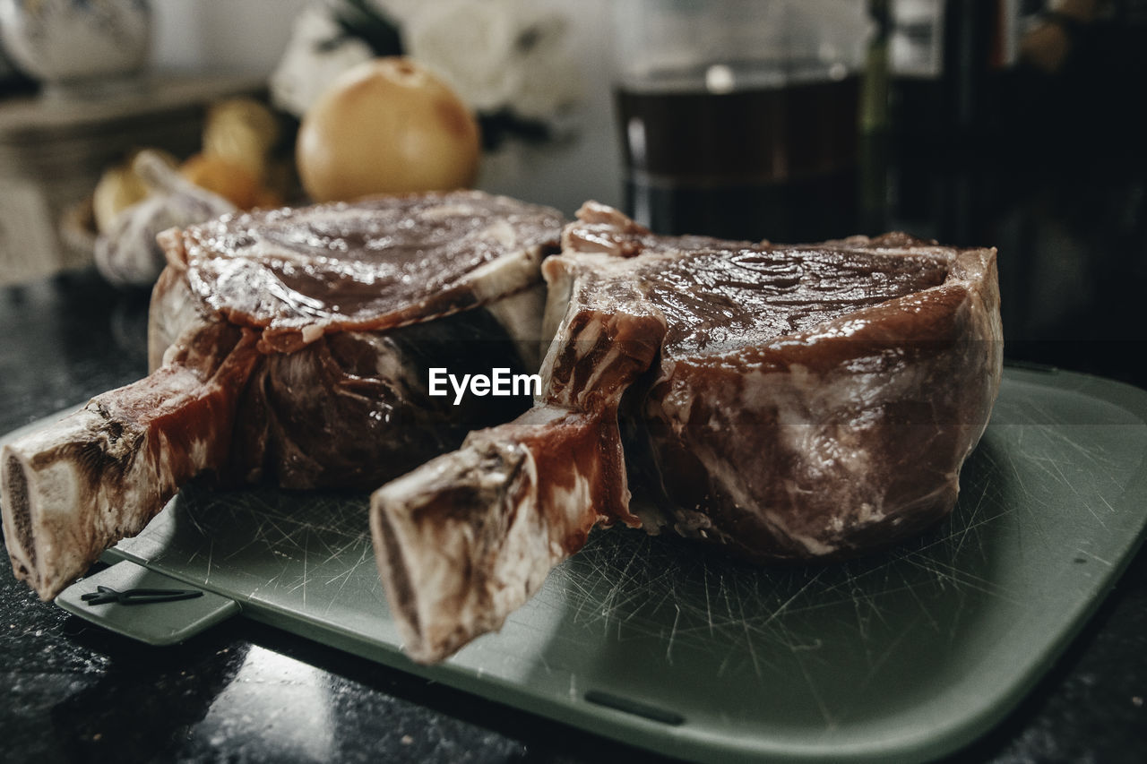 Beef steak on cutting board