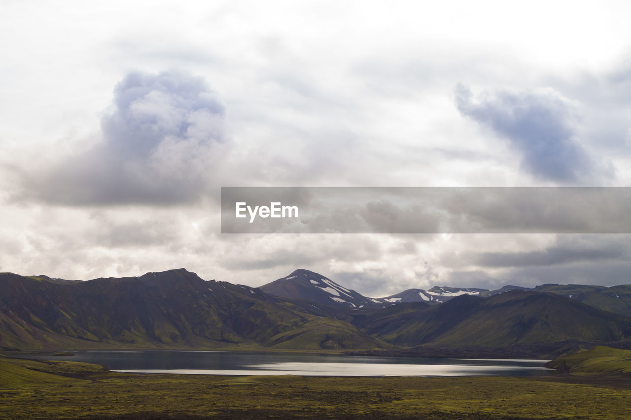 SCENIC VIEW OF LAKE AGAINST MOUNTAIN RANGE