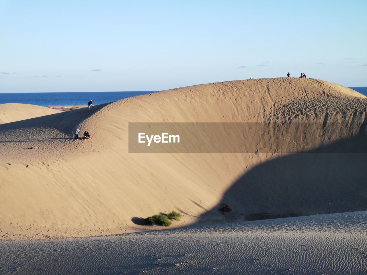 Sand dune on beach against clear sky