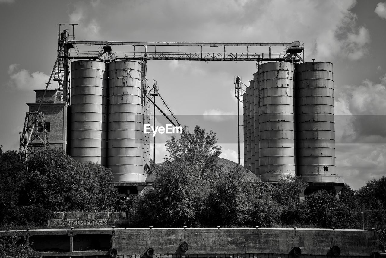 Low angle view of factory against sky