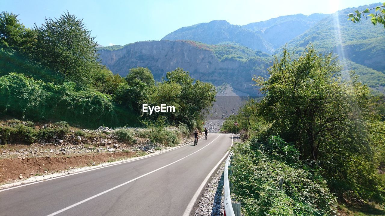 ROAD BY TREES ON MOUNTAIN