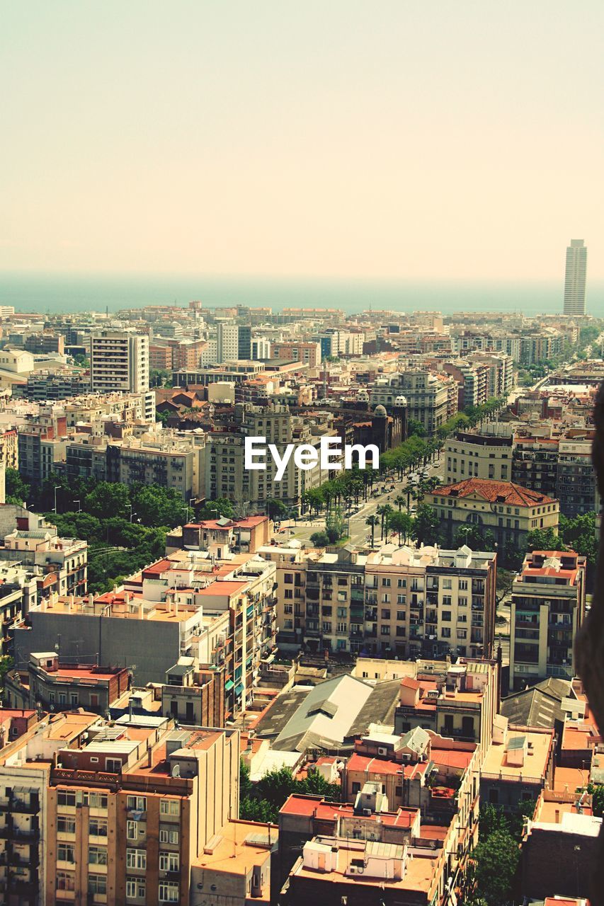 High angle view of cityscape against sky