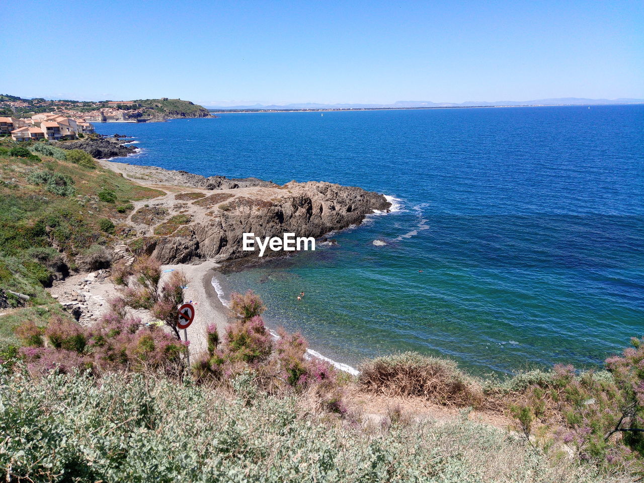 High angle view of sea against clear sky