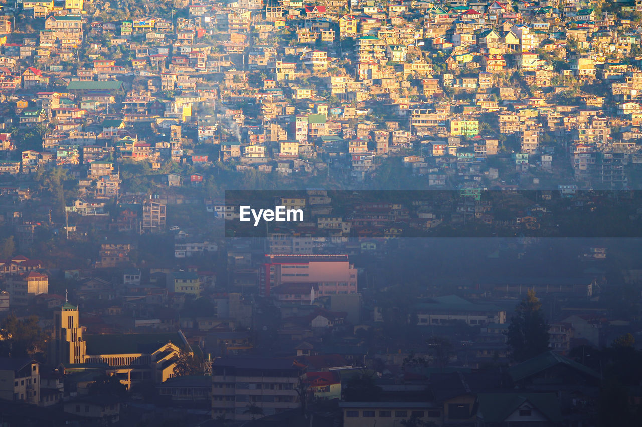 Aerial view of residential buildings in city