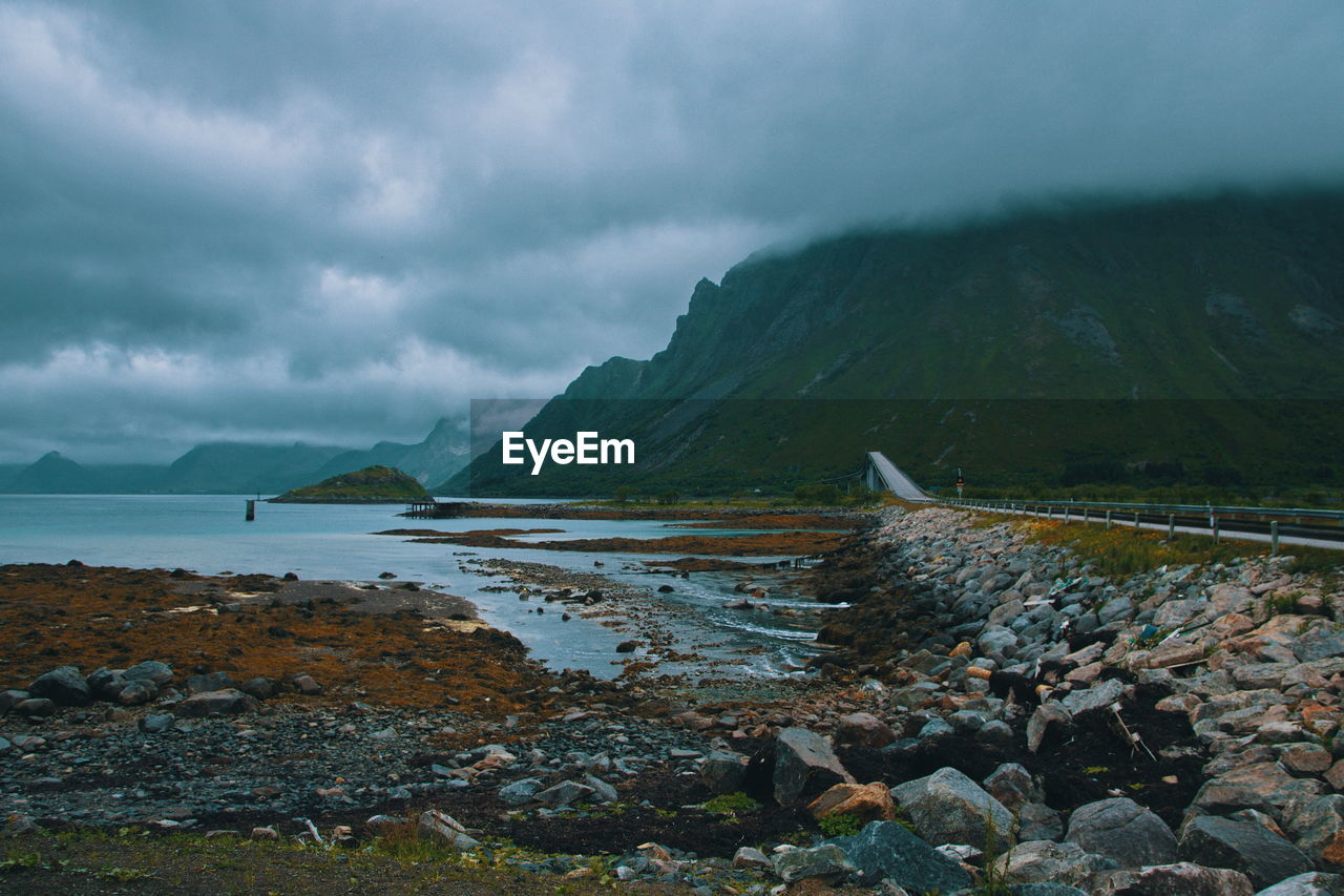 SCENIC VIEW OF SEA AND MOUNTAINS