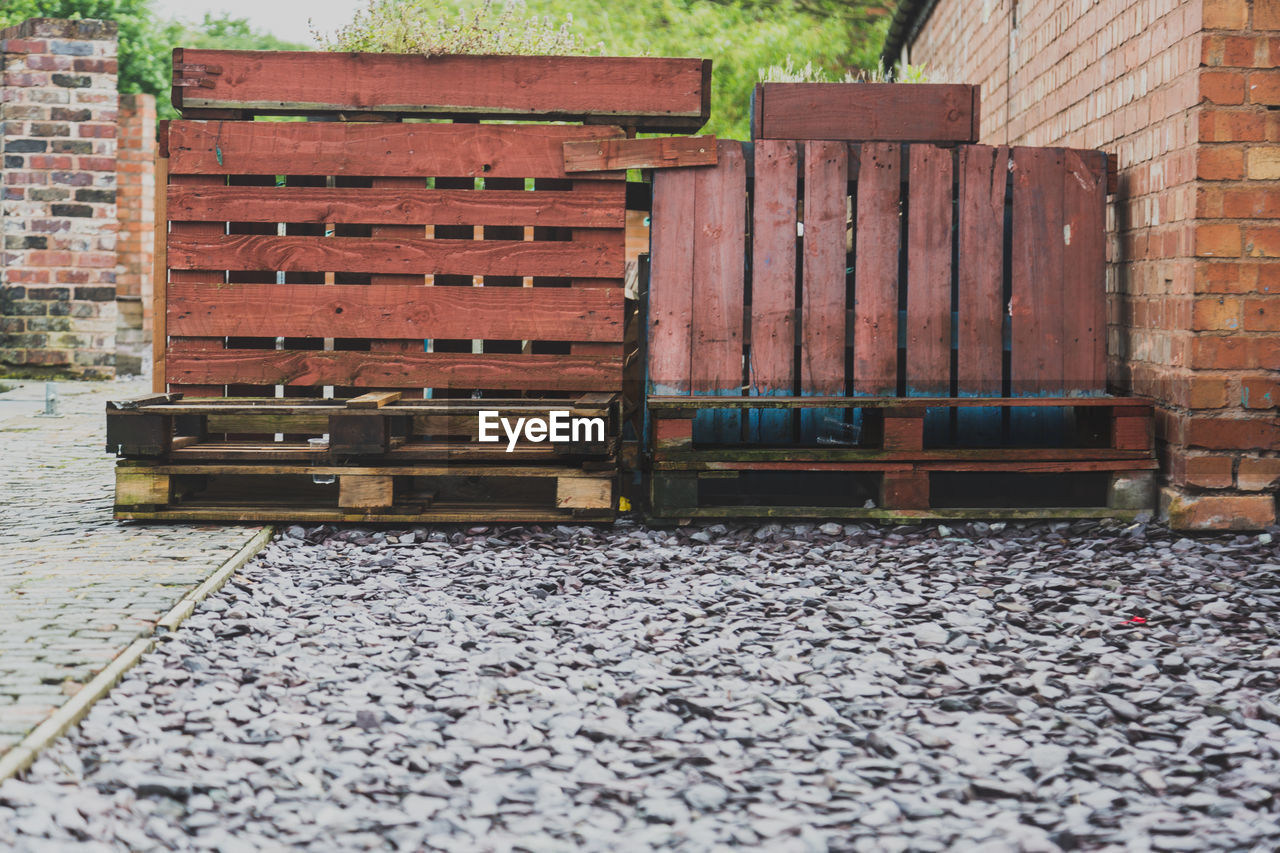 Wooden pallets on gravels