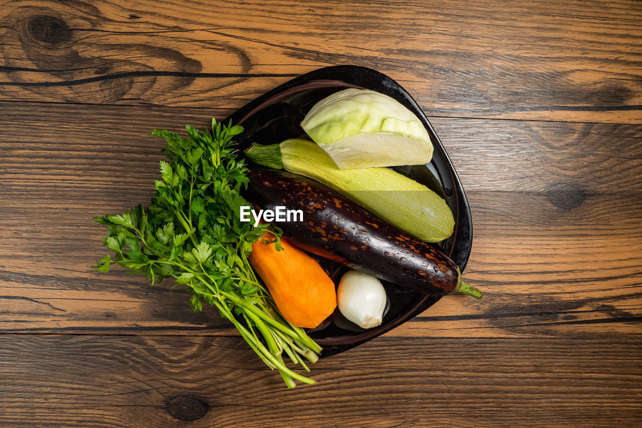 High angle view of seafood on table