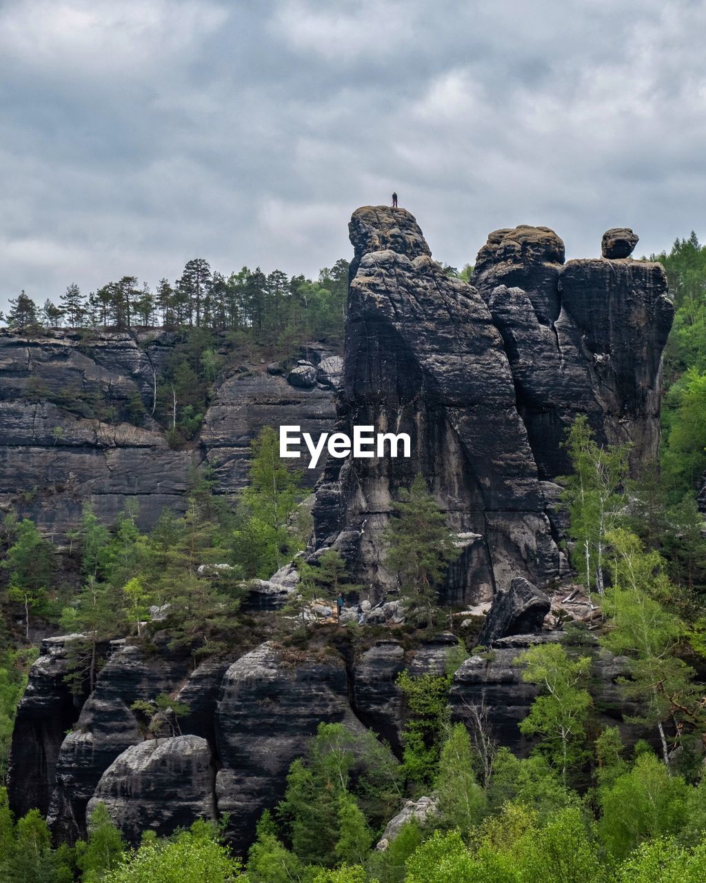 Low angle view of rock formations against sky