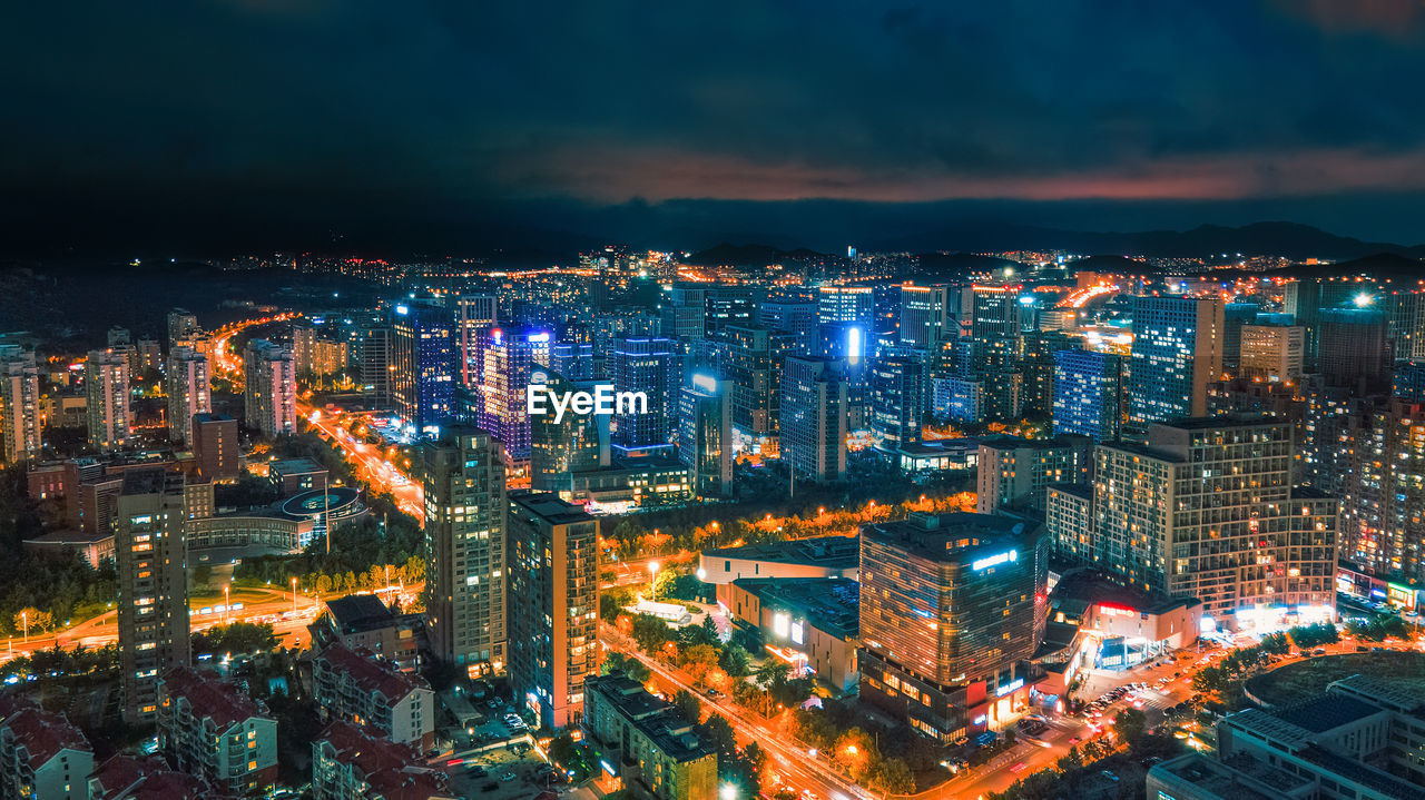 Aerial photography of the commercial district at night