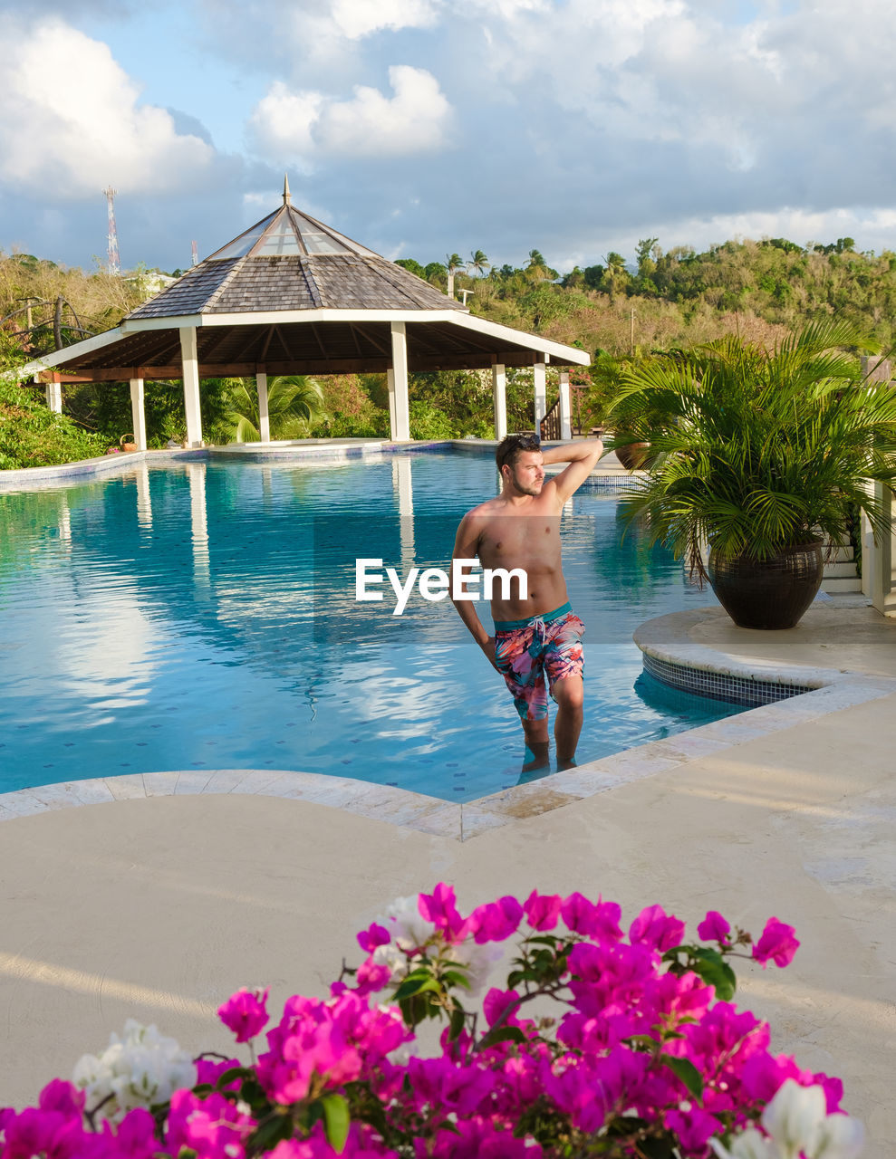 rear view of woman in water